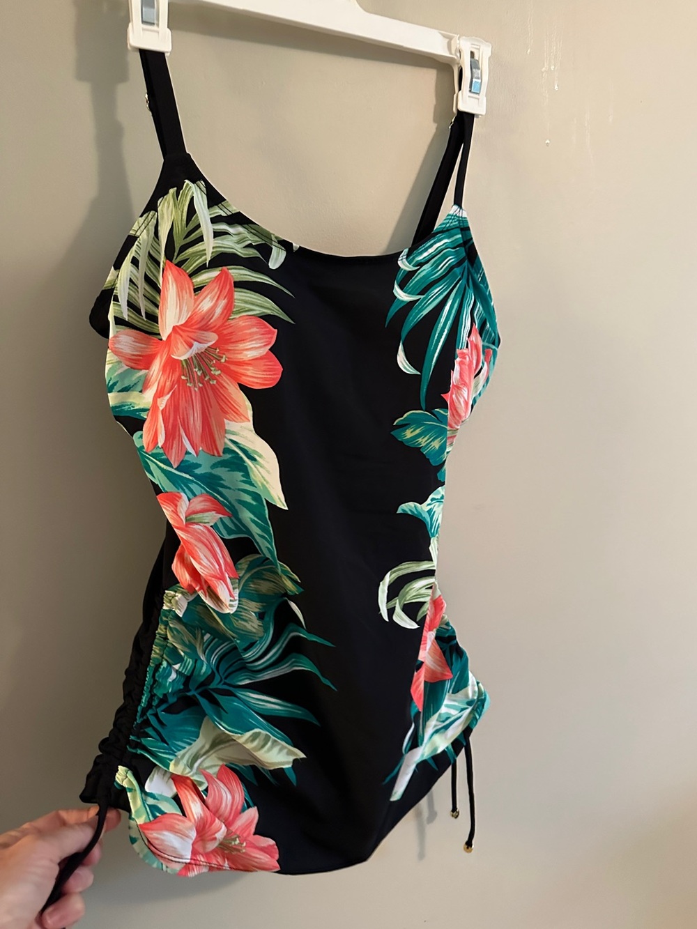 Ladies Black Tropical Floral One-Piece Top Swimsuit by Christina
